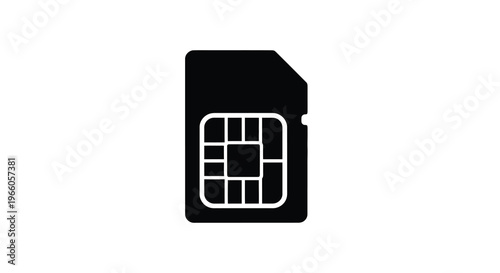 Black sim card icon on a white background representing mobile communication