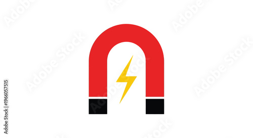 A red horseshoe magnet with a yellow lightning bolt symbol inside