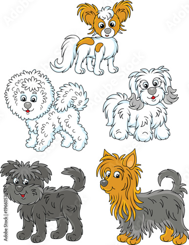 Cute little dogs, a set of vector cartoon illustrations on a white background