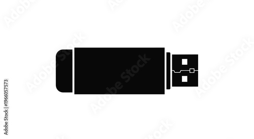 A simple black silhouette of a usb flash drive on a white background