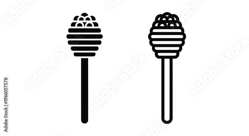 Two black and white illustrations of honey dippers or honey spoons