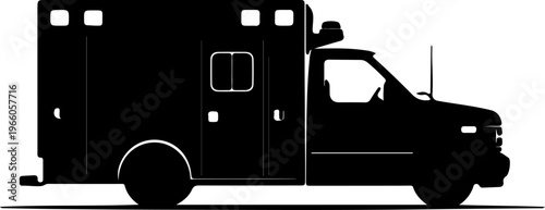 Side view silhouette of a vital emergency medical services ambulance ready for urgent transport