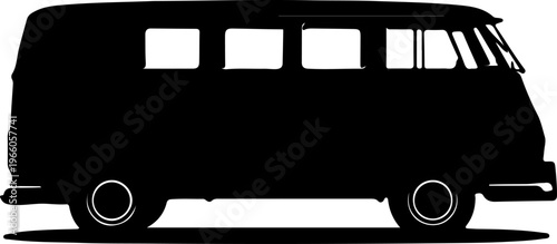 Classic vintage camper van silhouette, iconic travel and adventure vehicle