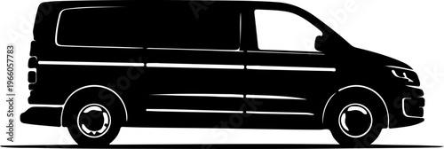 Dynamic black and white vector illustration of a utility van, symbolizing reliable urban and long-distance transportation