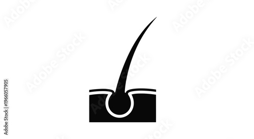 A simple black icon depicting a human hair follicle and skin