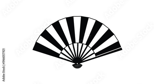 A black and white illustration of an open folding fan
