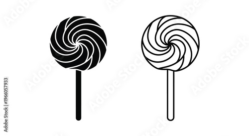 Two spiral lollipops in black and white side by side illustration