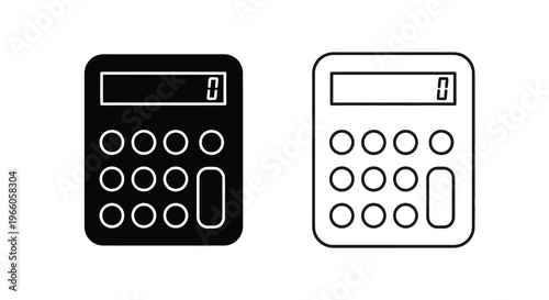 Two black and white calculator icons with digital displays and buttons