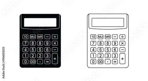 Two calculators are displayed one black one white showing button layouts