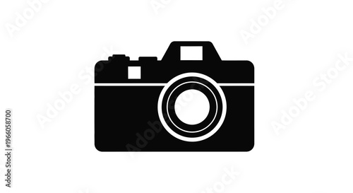 Simple black silhouette of a classic film camera with a large lens