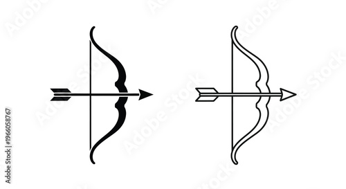 Two black and white illustrations of bows with arrows side by side