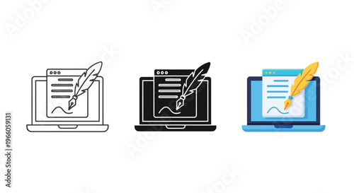 Digital signatures a feather quill pen displayed on a laptop screen