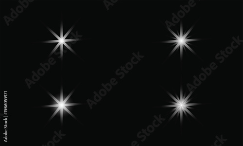 Sparkling starburst effects, white star shapes, light burst icons, shining vector graphics