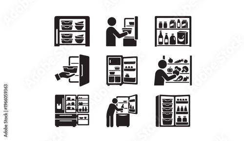 Refrigerator and food storage icon set for kitchen organization