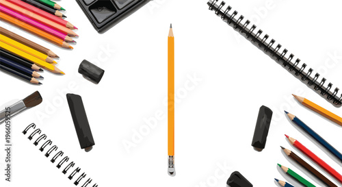 Stationery Set with Pencils, Erasers, Colored Pencils, and Notebooks for Back-to-School or Office Use