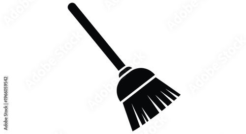 Simple black silhouette of a broom leaning diagonally silhouette
