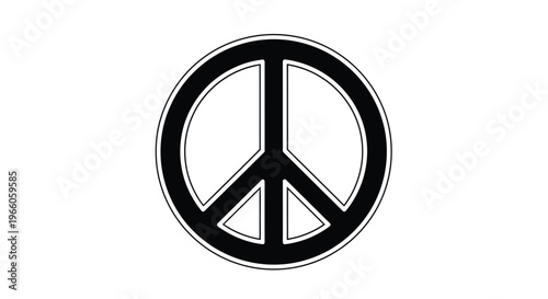 Black and white peace symbol within a circular frame silhouette