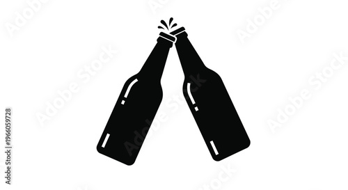 Two beer bottles clinking together in a minimalist silhouette