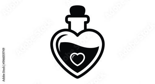 Heart shaped potion bottle with a love potion inside silhouette