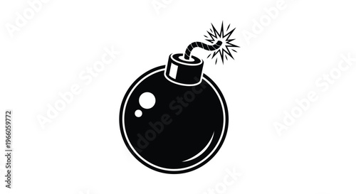 A stark black bomb illustration with a lit fuse a silhouette