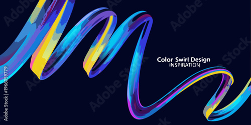 Abstract colorful ribbons flowing on a dark blue background