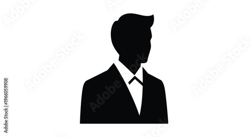 A black silhouette of a man in a suit and bow tie silhouette