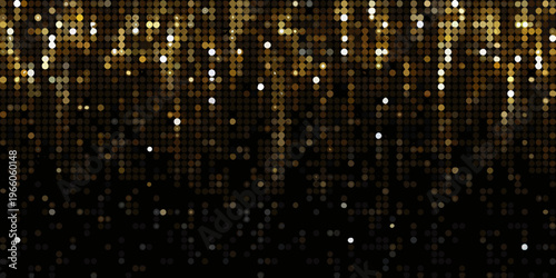 Abstract background of cascading golden dots against a dark backdrop