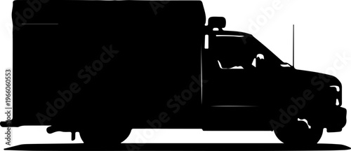 Detailed side view silhouette of a utility or delivery vehicle, ideal for transport and logistics design elements