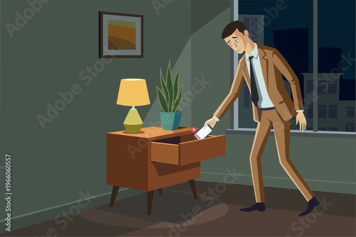 Businessman disconnecting from smartphone and digital devices, digital detox concept, flat vector illustration