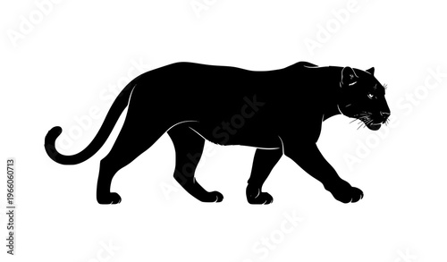 Black panther walking silhouette vector illustration sleek wild cat isolated on white background