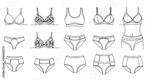 Continuous line drawing women lingerie silhouette set bra and panties fashion vector illustration