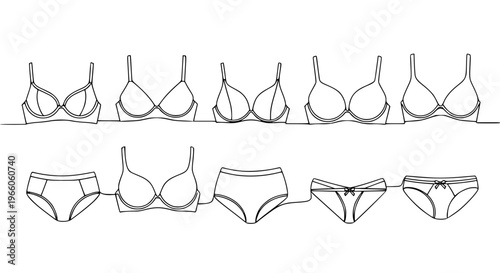 One line drawing lingerie icon set women underwear fashion boutique outline vector illustration