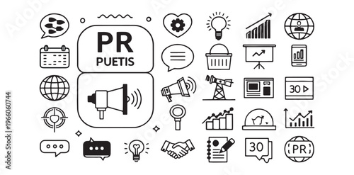 Public Relations and Marketing Outline Icon Set.