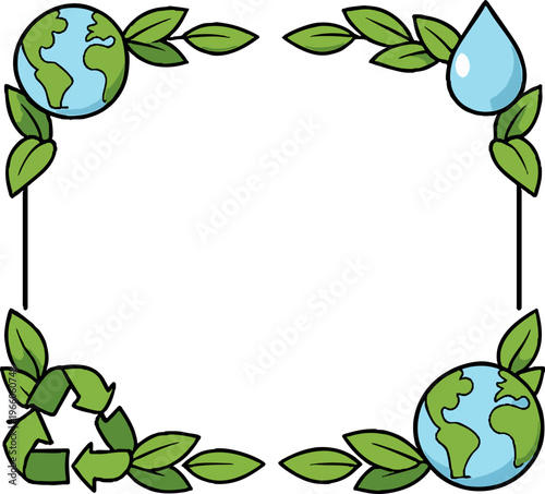 Eco friendly earth globe leaf border frame illustration