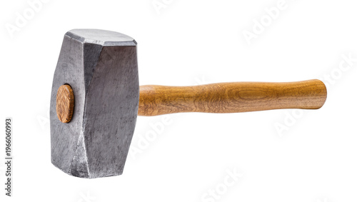 Obraz na plátně Heavy duty steel sledgehammer with a natural wooden handle, isolated on transpar