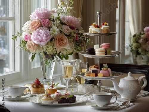 Tea Time Gathering With Desserts and Flowers in a Cozy Setting