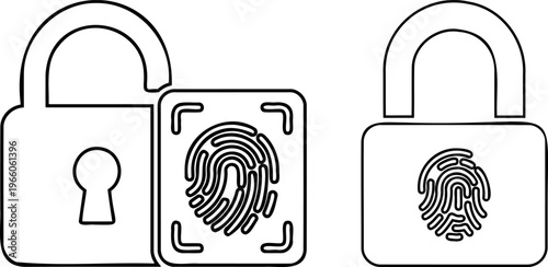 Multi-factor authentication padlocks with fingerprint and card scanner icons for secure login
