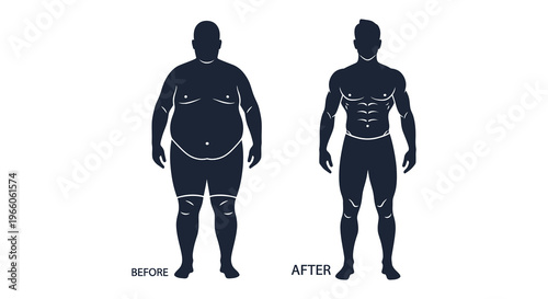 A striking before and after comparison of body transformations visually demonstrating weight loss and muscle gain silhouette high quality professional detailed modern elegant