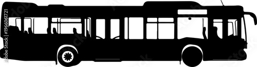 Black silhouette of a public transportation bus with multiple windows and wheels