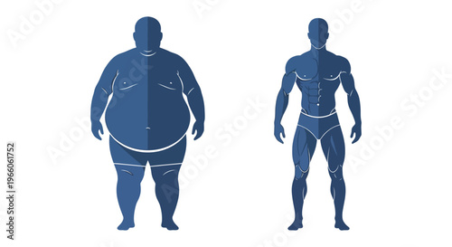 A striking visual comparison of body types showcasing weight loss transformation in a bold dark silhouette high quality professional detailed modern