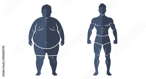 A striking visual comparison of two male body types one overweight and one athletic in a dark silhouette high quality professional