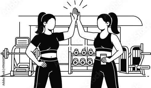 Fitness partners high five after successful gym workout vector