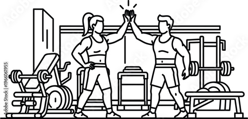 Fitness partners high five after successful gym workout vector