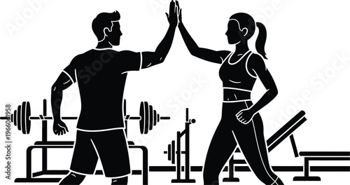 Fitness partners high five after successful gym workout vector