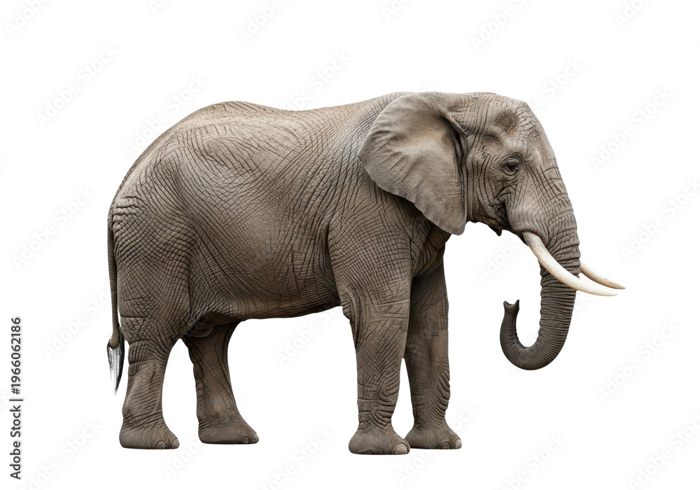 Obraz premium A majestic african elephant standing in profile, isolated on transparent background