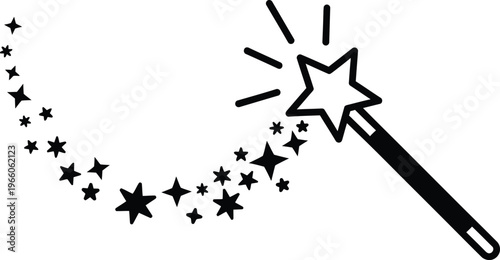 Magic wand trail with glowing stars and sparkling light