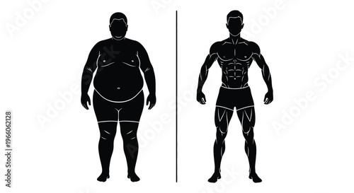 A contrasting depiction of body types showing weight gain and loss presented as a stark silhouette high quality professional detailed modern