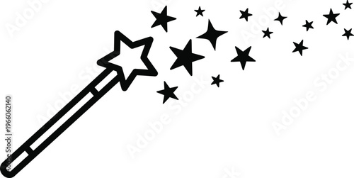 Magic wand trail with glowing stars and sparkling light