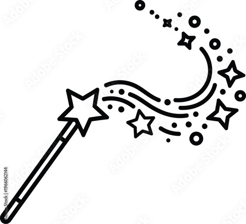 Magic wand trail with glowing stars and sparkling light