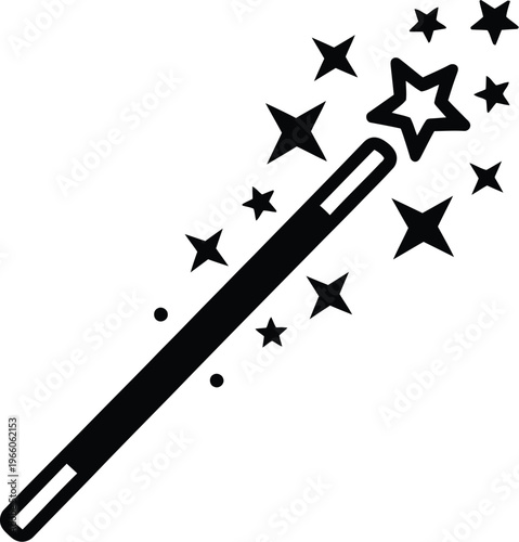 Magic wand trail with glowing stars and sparkling light